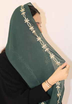 Picture of TA-233 Dark green hijab with golden embroidery