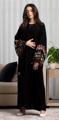 Picture of BL-0193 Abaya Black Crepe With Asiri Embroidery on Sleeves