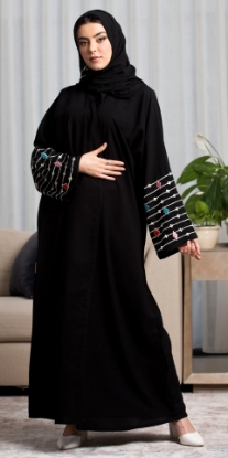 Picture of BL-0194 Abaya, classic style, black crepe, with embroidery on the sleeves