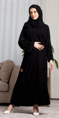 Picture of BL-0195 Abaya, classic model, with black lace handmade on the sleeves