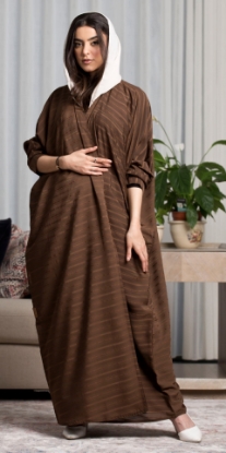 Picture of CL-0201 Abaya, wide model, light brown striped fabric